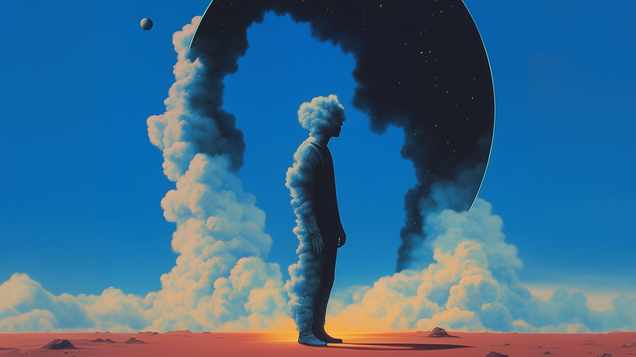 Parallel illustration 15: silhouetted figure on desert ground within a cloud archway